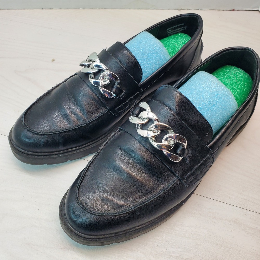 Anne Klein Women's Black Loafers with Silver Chain Detail Size 9.5M